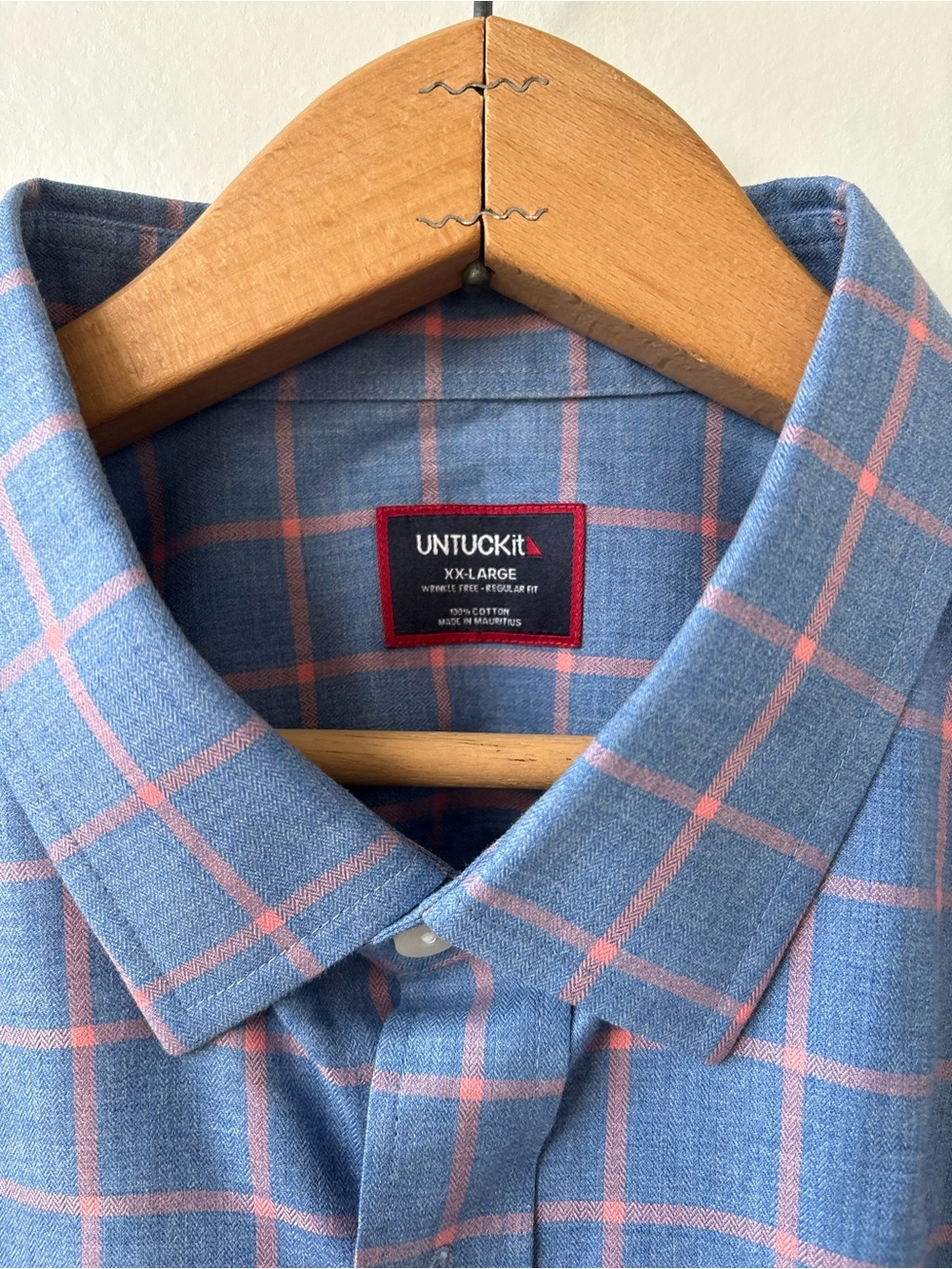 UNTUCKit Men's Wrinkle Free Blue Pink Plaid Cotton Button Down Shirt XXL - Picture 3 of 5